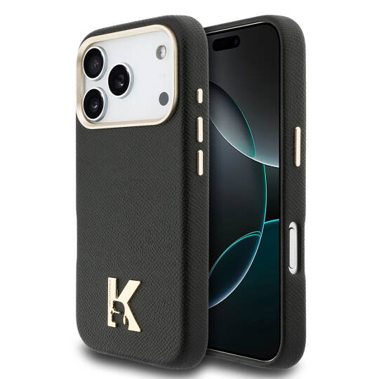 Apple iPhone 17 Pro Kılıf Karl Lagerfeld Orjinal Lisanslı M-safe Şarj Özellikli Gold Kamera Çerçeveli KHEAD Metal Logolu PU Deri Kapak