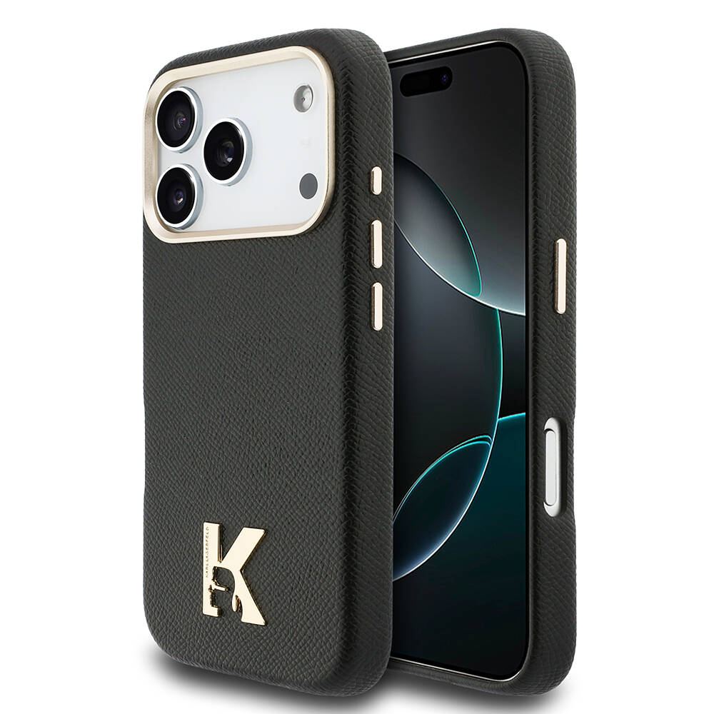 Apple iPhone 17 Pro Kılıf Karl Lagerfeld Orjinal Lisanslı M-safe Şarj Özellikli Gold Kamera Çerçeveli KHEAD Metal Logolu PU Deri Kapak - 1