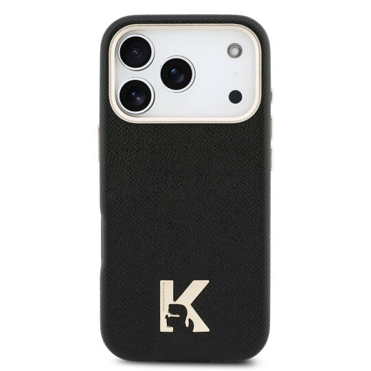 Apple iPhone 17 Pro Kılıf Karl Lagerfeld Orjinal Lisanslı M-safe Şarj Özellikli Gold Kamera Çerçeveli KHEAD Metal Logolu PU Deri Kapak - 3