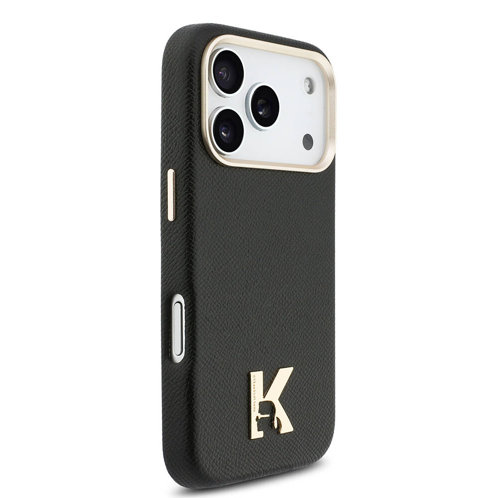 Apple iPhone 17 Pro Kılıf Karl Lagerfeld Orjinal Lisanslı M-safe Şarj Özellikli Gold Kamera Çerçeveli KHEAD Metal Logolu PU Deri Kapak - 4