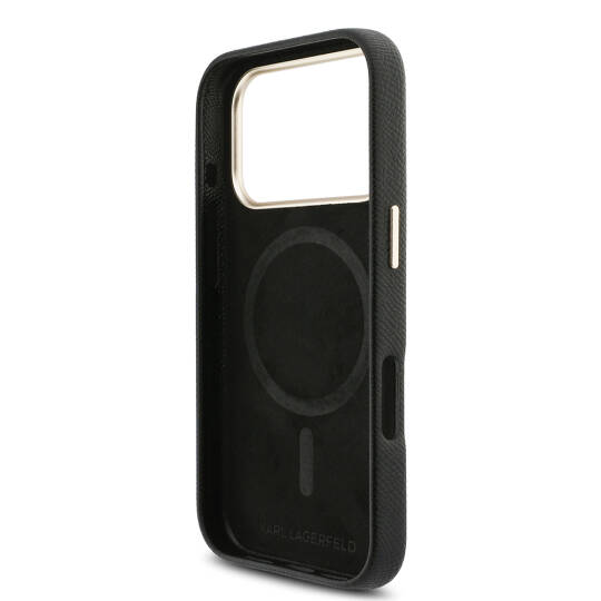 Apple iPhone 17 Pro Kılıf Karl Lagerfeld Orjinal Lisanslı M-safe Şarj Özellikli Gold Kamera Çerçeveli KHEAD Metal Logolu PU Deri Kapak - 7