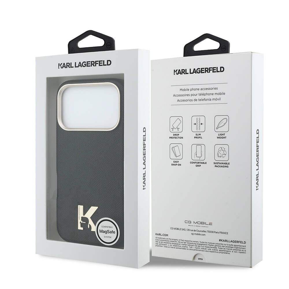 Apple iPhone 17 Pro Kılıf Karl Lagerfeld Orjinal Lisanslı M-safe Şarj Özellikli Gold Kamera Çerçeveli KHEAD Metal Logolu PU Deri Kapak - 8