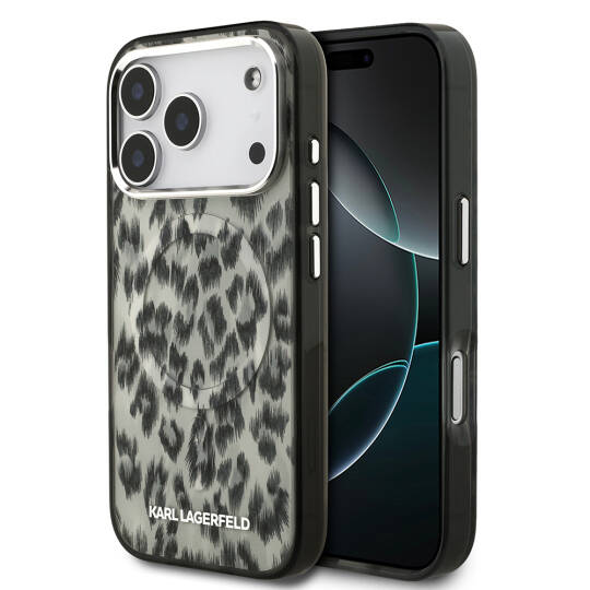 Apple iPhone 17 Pro Kılıf Karl Lagerfeld Orjinal Lisanslı M-safe Şarj Özellikli IML Leopar Baskılı Kapak - 3