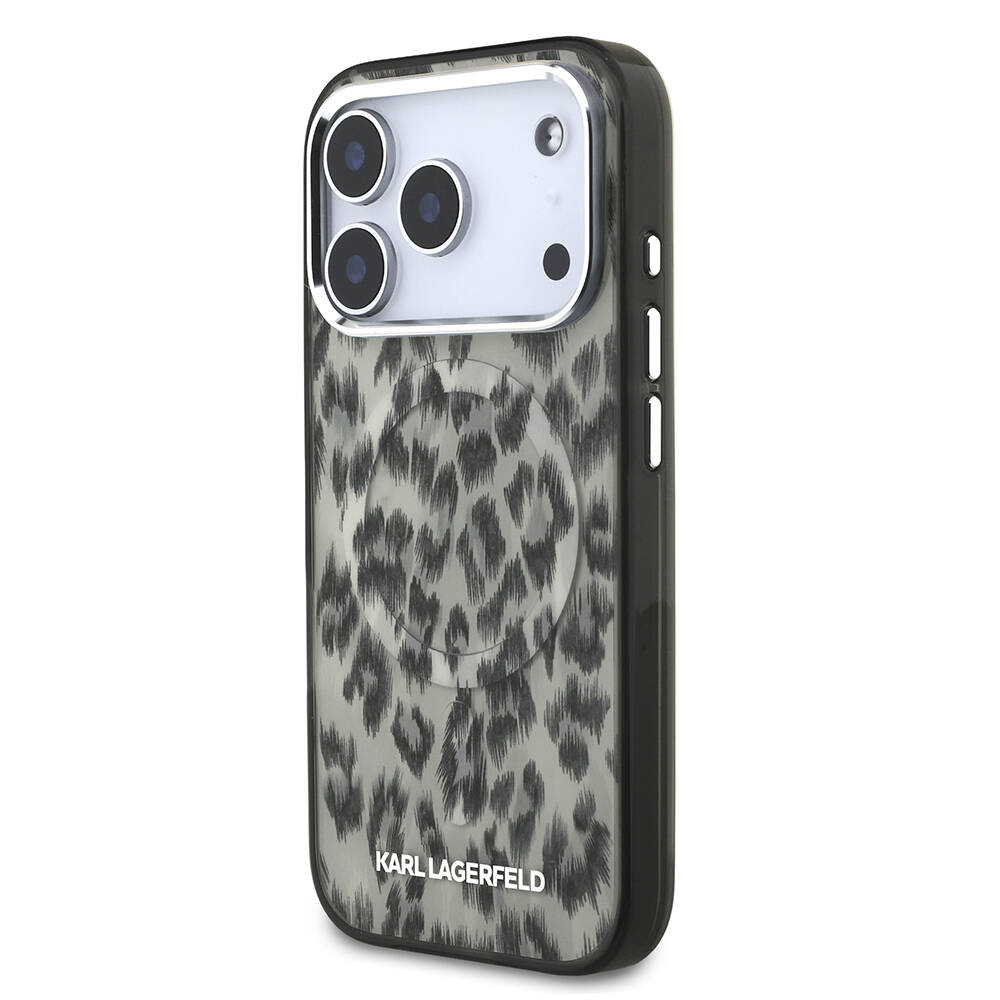 Apple iPhone 17 Pro Kılıf Karl Lagerfeld Orjinal Lisanslı M-safe Şarj Özellikli IML Leopar Baskılı Kapak - 4