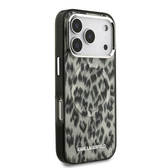 Apple iPhone 17 Pro Kılıf Karl Lagerfeld Orjinal Lisanslı M-safe Şarj Özellikli IML Leopar Baskılı Kapak - 6