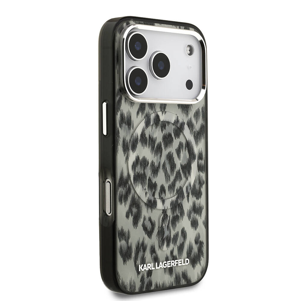 Apple iPhone 17 Pro Kılıf Karl Lagerfeld Orjinal Lisanslı M-safe Şarj Özellikli IML Leopar Baskılı Kapak - 6