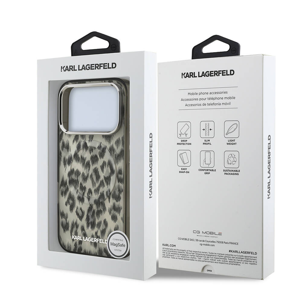 Apple iPhone 17 Pro Kılıf Karl Lagerfeld Orjinal Lisanslı M-safe Şarj Özellikli IML Leopar Baskılı Kapak - 16