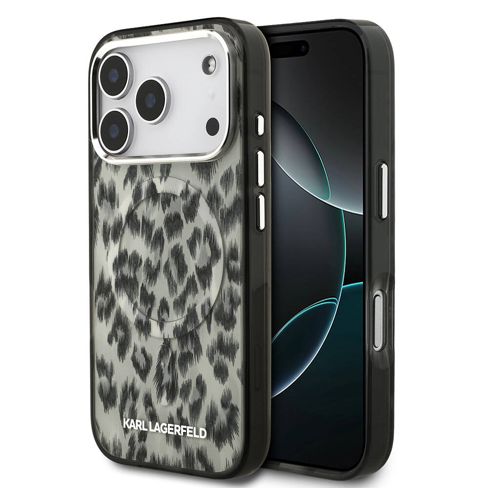 Apple iPhone 17 Pro Kılıf Karl Lagerfeld Orjinal Lisanslı M-safe Şarj Özellikli IML Leopar Baskılı Kapak - 1