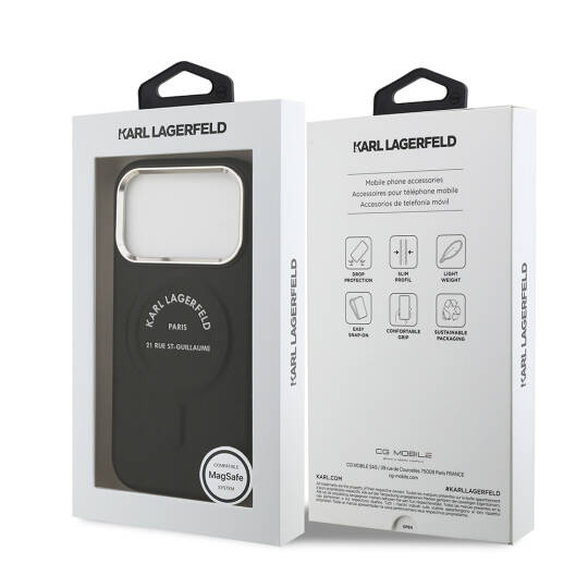 Apple iPhone 17 Pro Kılıf Karl Lagerfeld Orjinal Lisanslı M-safe Şarj Özellikli Metal Kamera ve Buton Tasarımlı Paris RSG PU Deri Kapak - 17