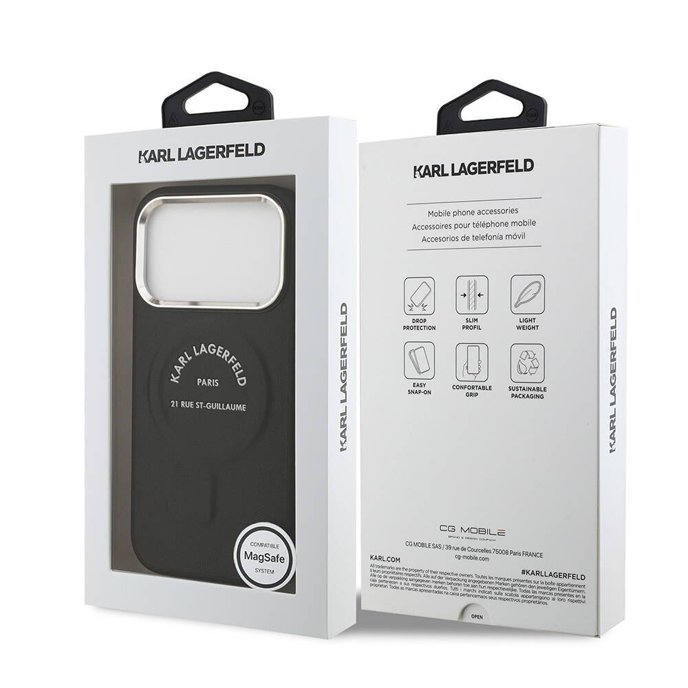 Apple iPhone 17 Pro Kılıf Karl Lagerfeld Orjinal Lisanslı M-safe Şarj Özellikli Metal Kamera ve Buton Tasarımlı Paris RSG PU Deri Kapak - 17