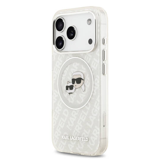 Apple iPhone 17 Pro Kılıf Karl Lagerfeld Orjinal Lisanslı Parlayan Simli Karl & Choupette Heads Kapak - 5