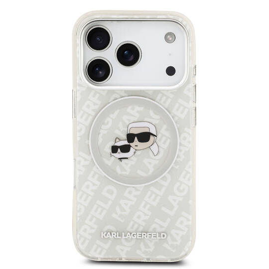 Apple iPhone 17 Pro Kılıf Karl Lagerfeld Orjinal Lisanslı Parlayan Simli Karl & Choupette Heads Kapak - 6