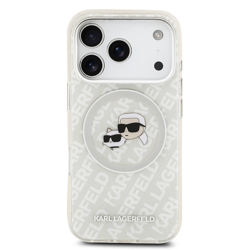 Apple iPhone 17 Pro Kılıf Karl Lagerfeld Orjinal Lisanslı Parlayan Simli Karl & Choupette Heads Kapak - 6