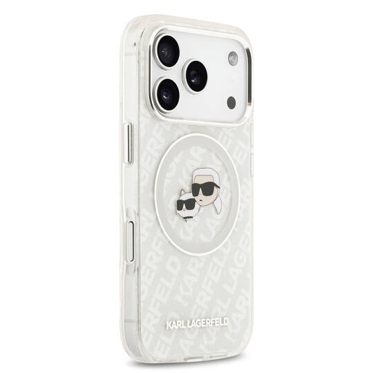 Apple iPhone 17 Pro Kılıf Karl Lagerfeld Orjinal Lisanslı Parlayan Simli Karl & Choupette Heads Kapak - 7