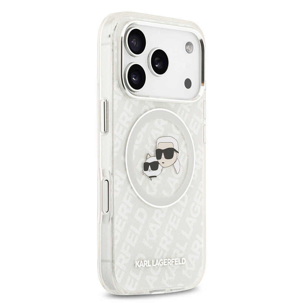 Apple iPhone 17 Pro Kılıf Karl Lagerfeld Orjinal Lisanslı Parlayan Simli Karl & Choupette Heads Kapak - 7