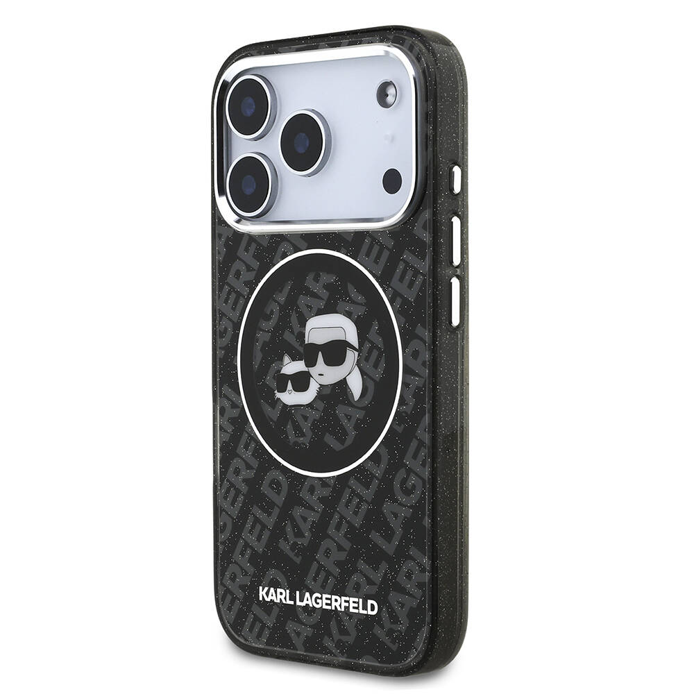 Apple iPhone 17 Pro Kılıf Karl Lagerfeld Orjinal Lisanslı Parlayan Simli Karl & Choupette Heads Kapak - 11
