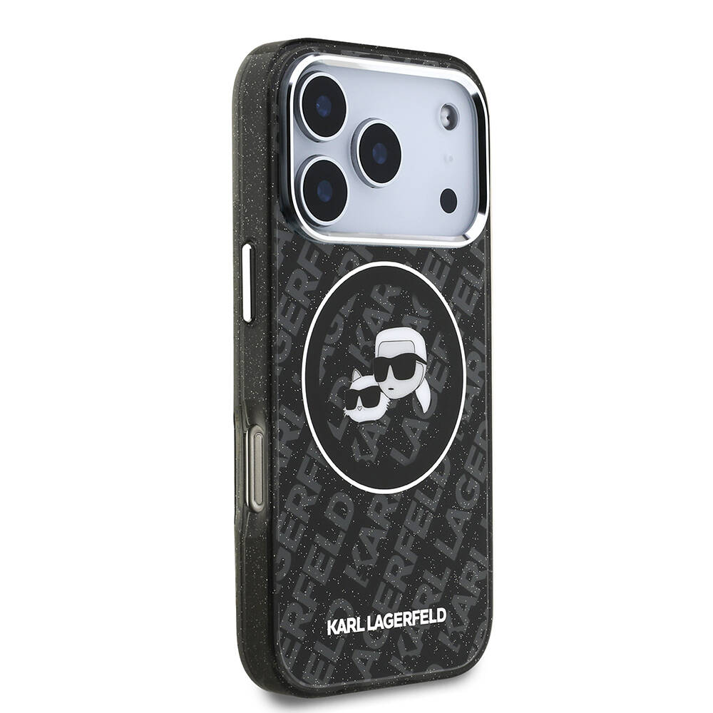 Apple iPhone 17 Pro Kılıf Karl Lagerfeld Orjinal Lisanslı Parlayan Simli Karl & Choupette Heads Kapak - 13