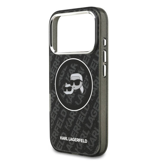 Apple iPhone 17 Pro Kılıf Karl Lagerfeld Orjinal Lisanslı Parlayan Simli Karl & Choupette Heads Kapak - 15