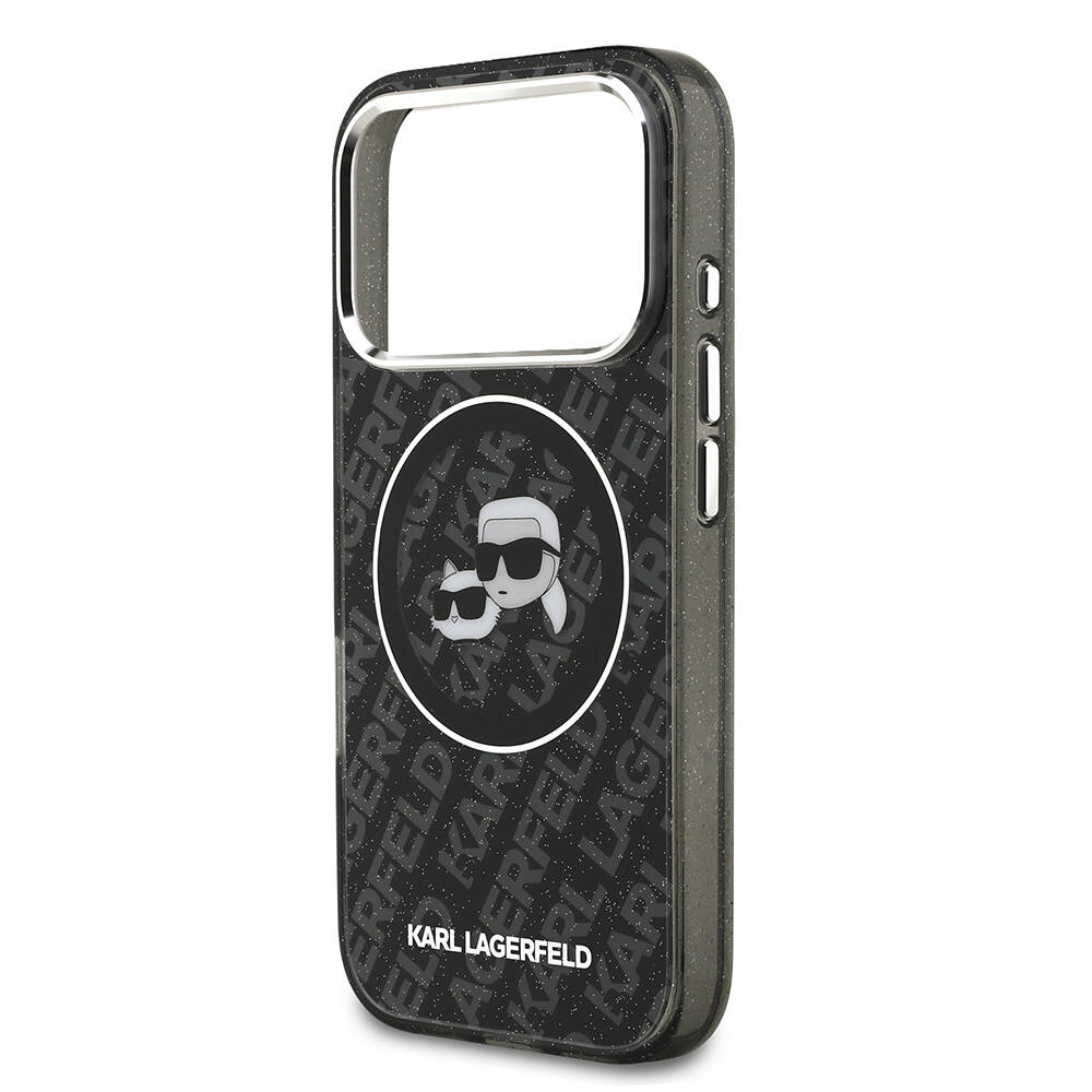Apple iPhone 17 Pro Kılıf Karl Lagerfeld Orjinal Lisanslı Parlayan Simli Karl & Choupette Heads Kapak - 15
