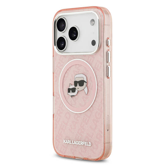 Apple iPhone 17 Pro Kılıf Karl Lagerfeld Orjinal Lisanslı Parlayan Simli Karl & Choupette Heads Kapak - 17