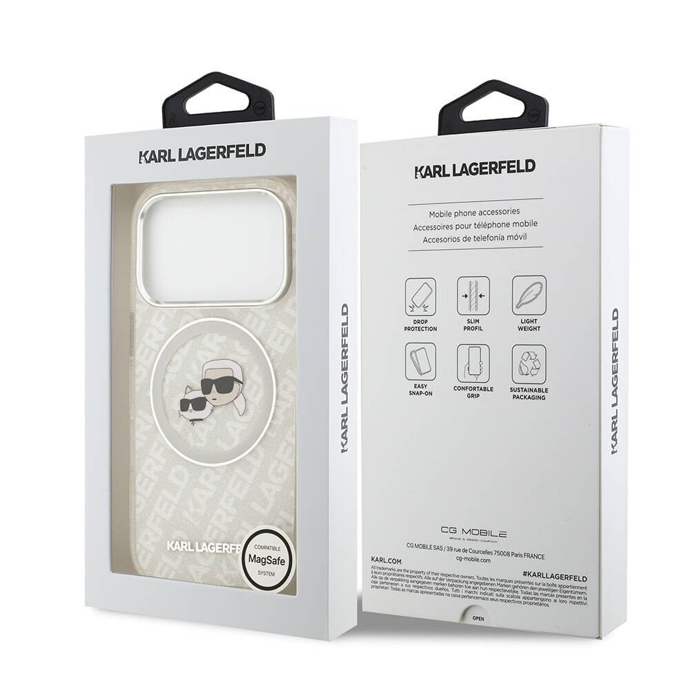 Apple iPhone 17 Pro Kılıf Karl Lagerfeld Orjinal Lisanslı Parlayan Simli Karl & Choupette Heads Kapak - 23