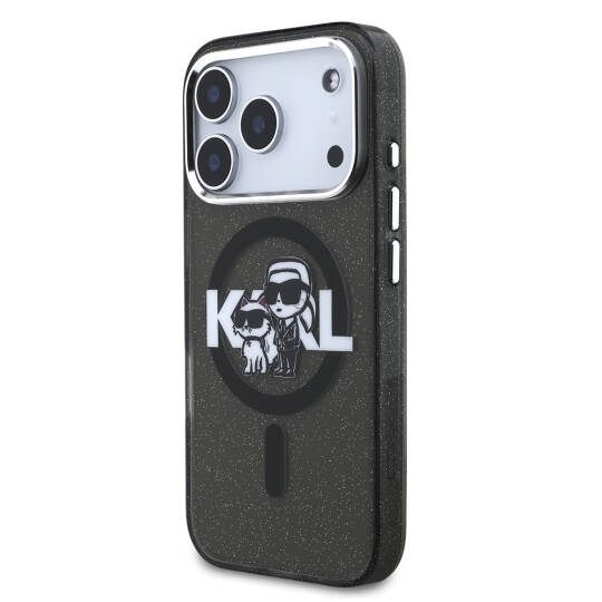 Apple iPhone 17 Pro Kılıf Karl Lagerfeld Orjinal Lisanslı Parlayan Simli Karl & Choupette Sketch Logo Kapak - 3