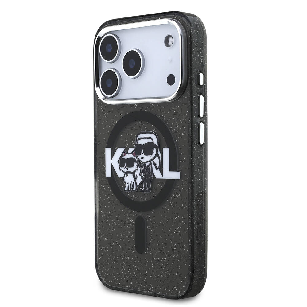 Apple iPhone 17 Pro Kılıf Karl Lagerfeld Orjinal Lisanslı Parlayan Simli Karl & Choupette Sketch Logo Kapak - 3