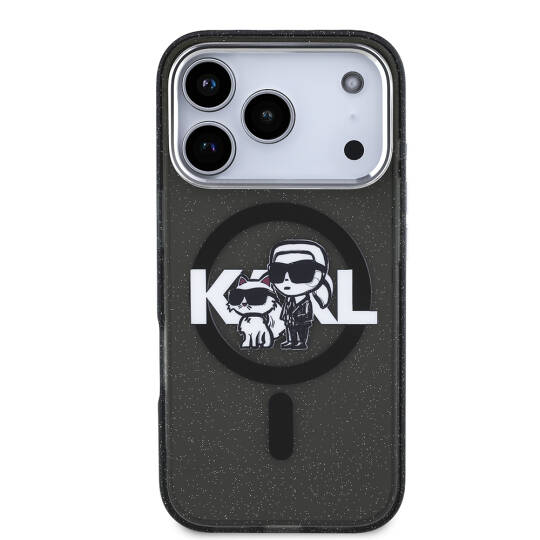 Apple iPhone 17 Pro Kılıf Karl Lagerfeld Orjinal Lisanslı Parlayan Simli Karl & Choupette Sketch Logo Kapak - 4