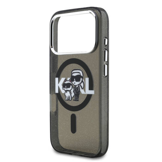 Apple iPhone 17 Pro Kılıf Karl Lagerfeld Orjinal Lisanslı Parlayan Simli Karl & Choupette Sketch Logo Kapak - 7