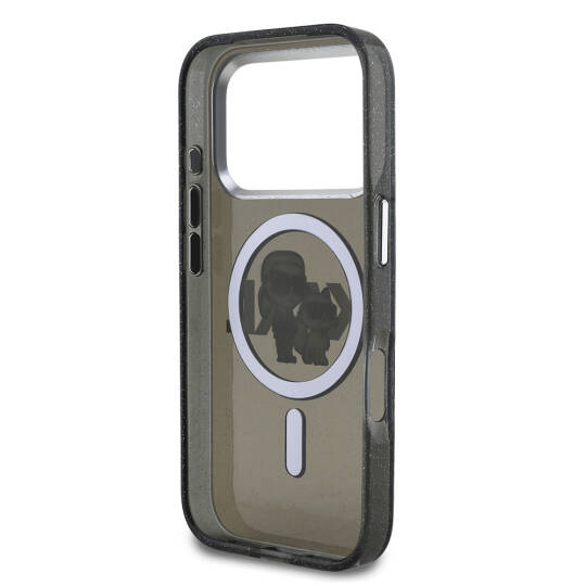 Apple iPhone 17 Pro Kılıf Karl Lagerfeld Orjinal Lisanslı Parlayan Simli Karl & Choupette Sketch Logo Kapak - 8