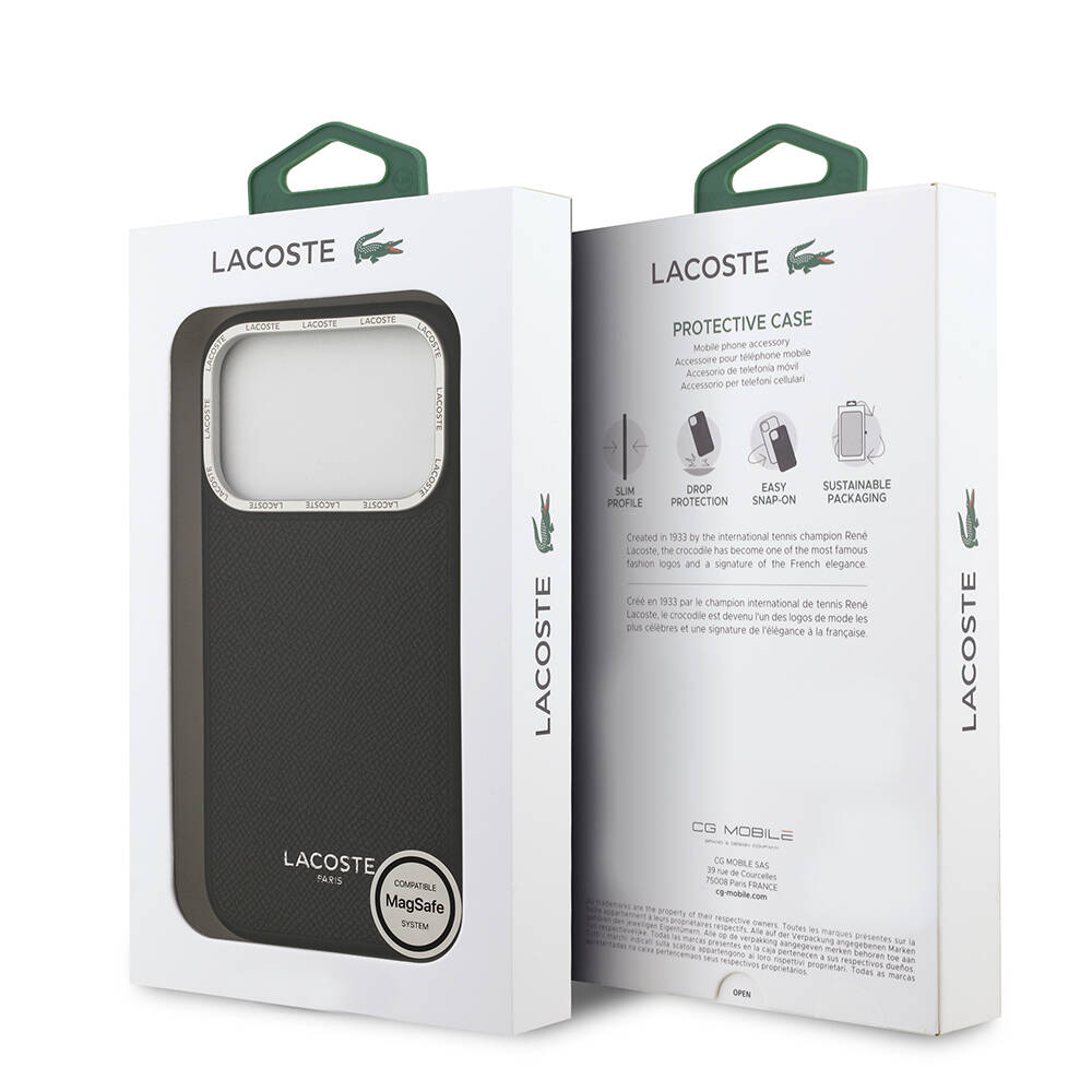 Apple iPhone 17 Pro Kılıf Lacoste Orjinal Lisanslı M-safe Şarj Özellikli Champs Elysees PU Deri Tasarımlı Kapak - 18