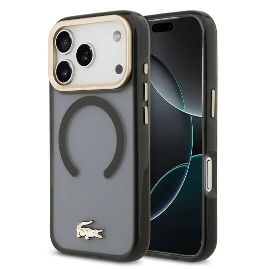 Apple iPhone 17 Pro Kılıf Lacoste Orjinal Lisanslı M-safe Şarj Özellikli Gold Timsah Logolu Buzlu Kapak - 4