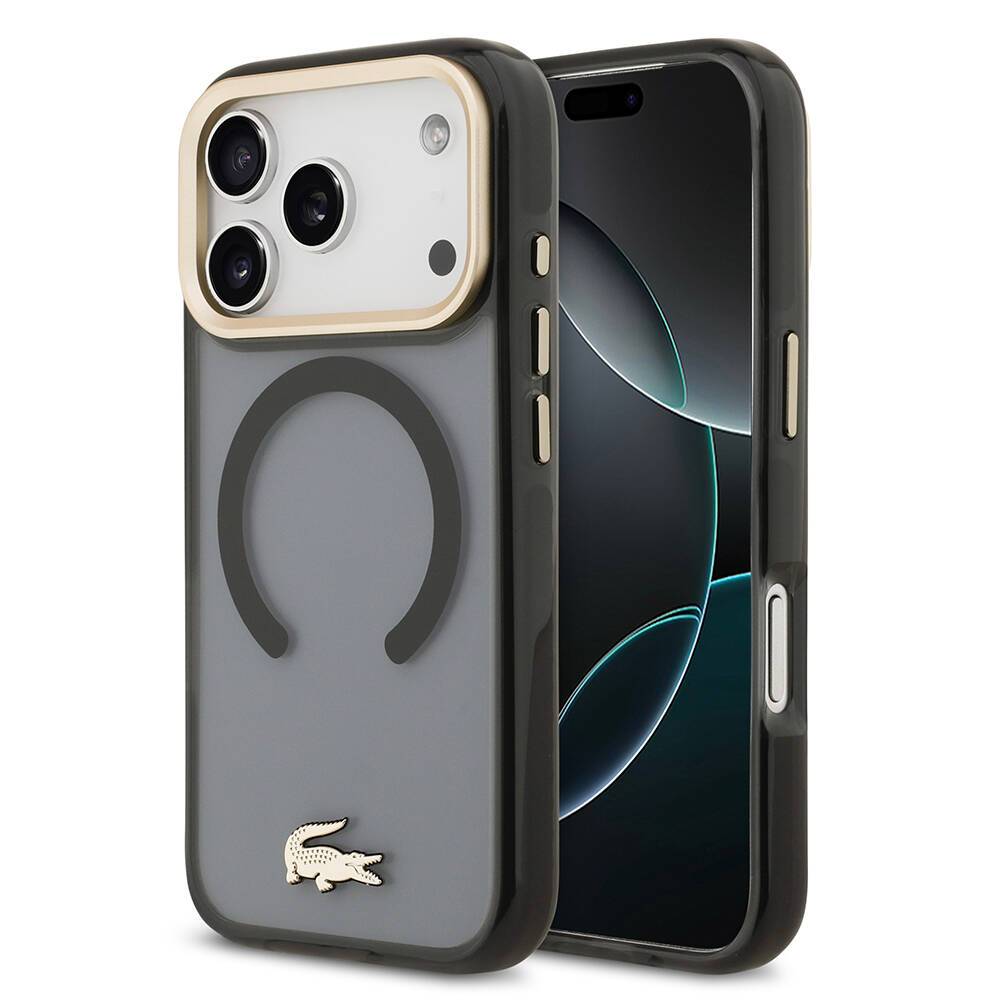 Apple iPhone 17 Pro Kılıf Lacoste Orjinal Lisanslı M-safe Şarj Özellikli Gold Timsah Logolu Buzlu Kapak - 4