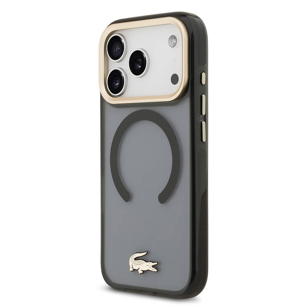 Apple iPhone 17 Pro Kılıf Lacoste Orjinal Lisanslı M-safe Şarj Özellikli Gold Timsah Logolu Buzlu Kapak - 5