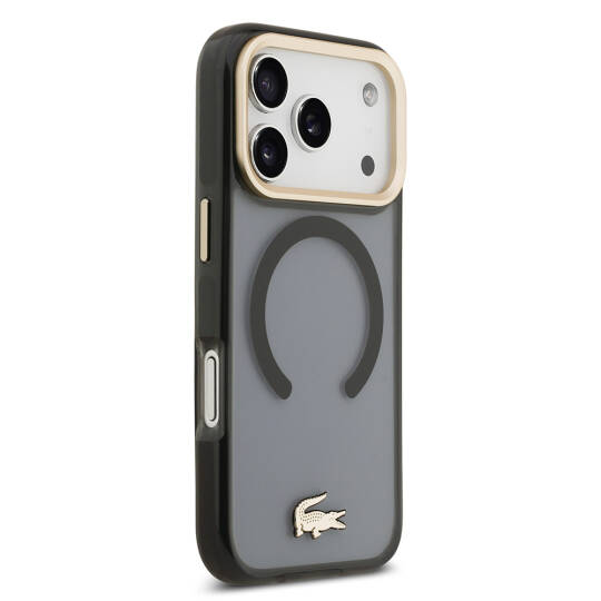 Apple iPhone 17 Pro Kılıf Lacoste Orjinal Lisanslı M-safe Şarj Özellikli Gold Timsah Logolu Buzlu Kapak - 7