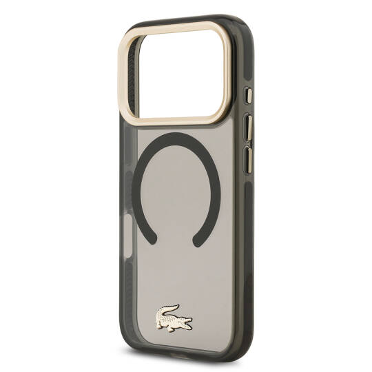 Apple iPhone 17 Pro Kılıf Lacoste Orjinal Lisanslı M-safe Şarj Özellikli Gold Timsah Logolu Buzlu Kapak - 9