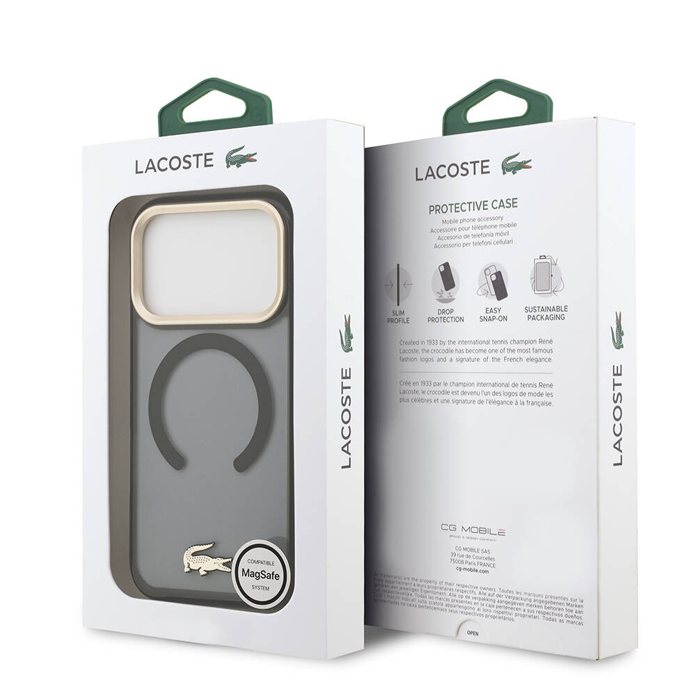 Apple iPhone 17 Pro Kılıf Lacoste Orjinal Lisanslı M-safe Şarj Özellikli Gold Timsah Logolu Buzlu Kapak - 11