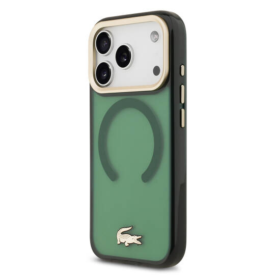 Apple iPhone 17 Pro Kılıf Lacoste Orjinal Lisanslı M-safe Şarj Özellikli Gold Timsah Logolu Buzlu Kapak - 12