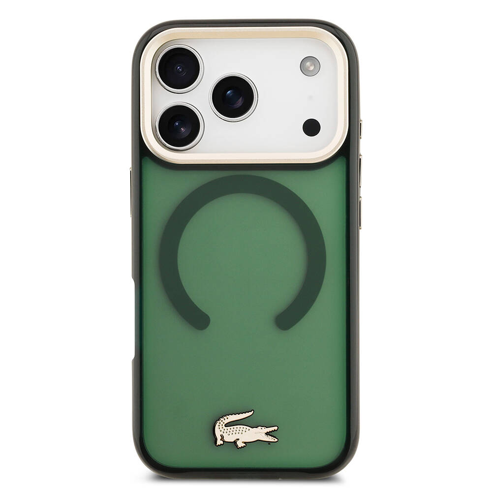 Apple iPhone 17 Pro Kılıf Lacoste Orjinal Lisanslı M-safe Şarj Özellikli Gold Timsah Logolu Buzlu Kapak - 13