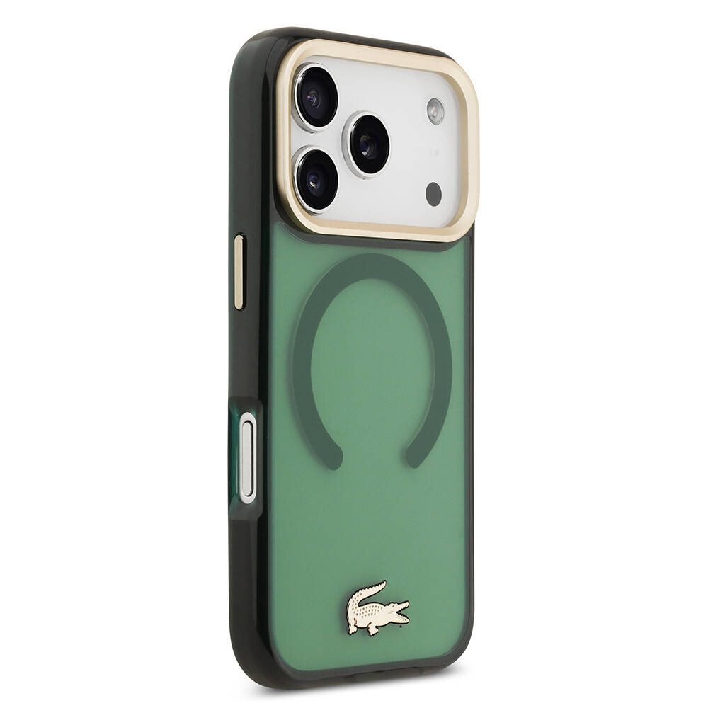 Apple iPhone 17 Pro Kılıf Lacoste Orjinal Lisanslı M-safe Şarj Özellikli Gold Timsah Logolu Buzlu Kapak - 14