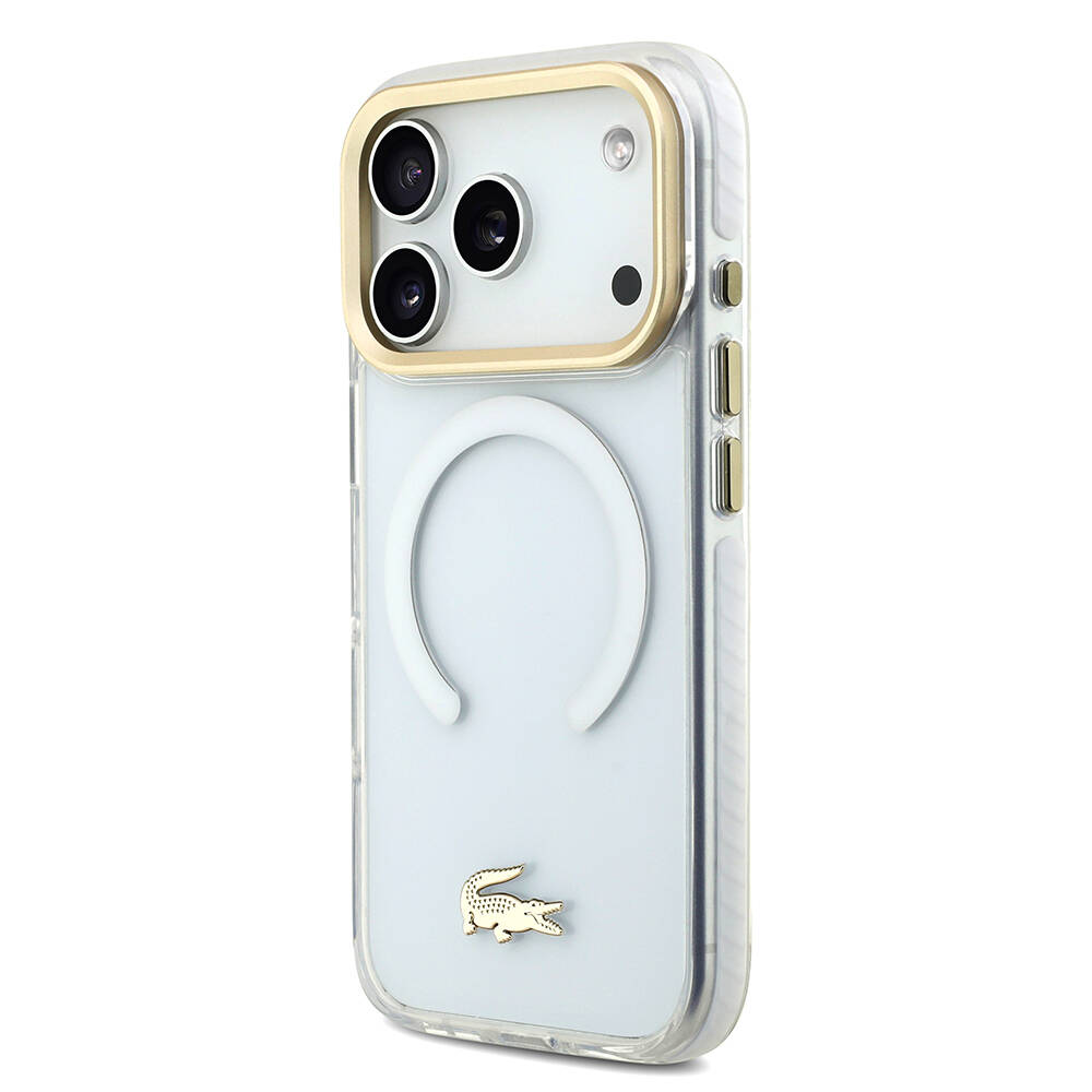 Apple iPhone 17 Pro Kılıf Lacoste Orjinal Lisanslı M-safe Şarj Özellikli Gold Timsah Logolu Buzlu Kapak - 19