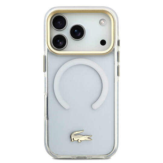 Apple iPhone 17 Pro Kılıf Lacoste Orjinal Lisanslı M-safe Şarj Özellikli Gold Timsah Logolu Buzlu Kapak - 20