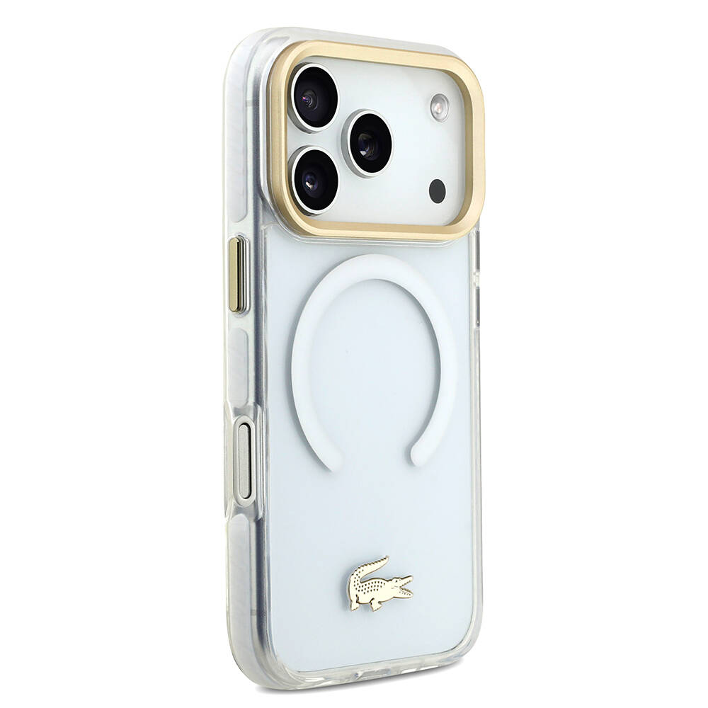 Apple iPhone 17 Pro Kılıf Lacoste Orjinal Lisanslı M-safe Şarj Özellikli Gold Timsah Logolu Buzlu Kapak - 21