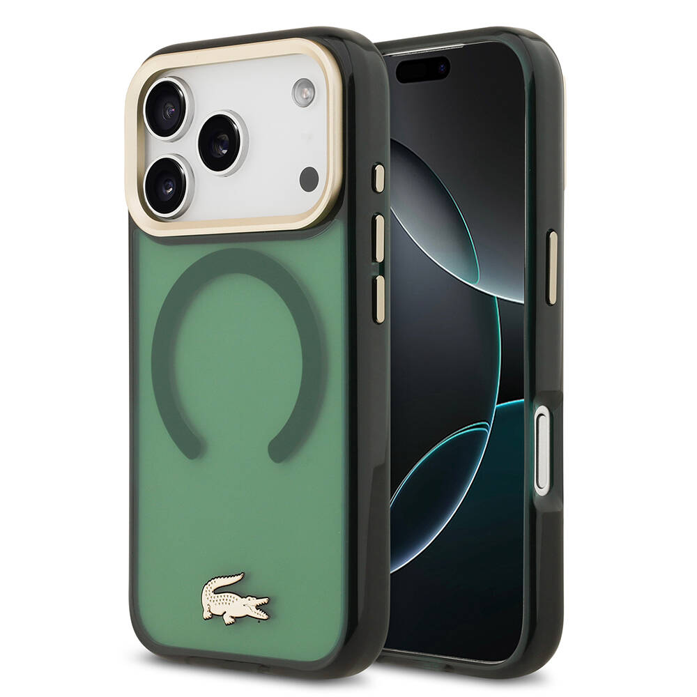 Apple iPhone 17 Pro Kılıf Lacoste Orjinal Lisanslı M-safe Şarj Özellikli Gold Timsah Logolu Buzlu Kapak - 3