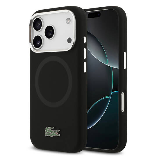 Apple iPhone 17 Pro Kılıf Lacoste Orjinal Lisanslı M-safe Şarj Özellikli İkonik Logolu Metal Kamera Çerçeveli Silikon Kapak - 4