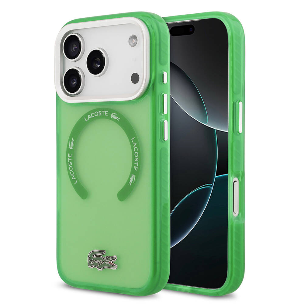 Apple iPhone 17 Pro Kılıf Lacoste Orjinal Lisanslı M-safe Şarj Özellikli İkonik Timsah Logolu Buzlu Kapak - 4