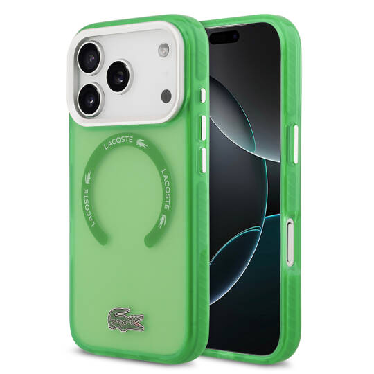 Apple iPhone 17 Pro Kılıf Lacoste Orjinal Lisanslı M-safe Şarj Özellikli İkonik Timsah Logolu Buzlu Kapak - 3