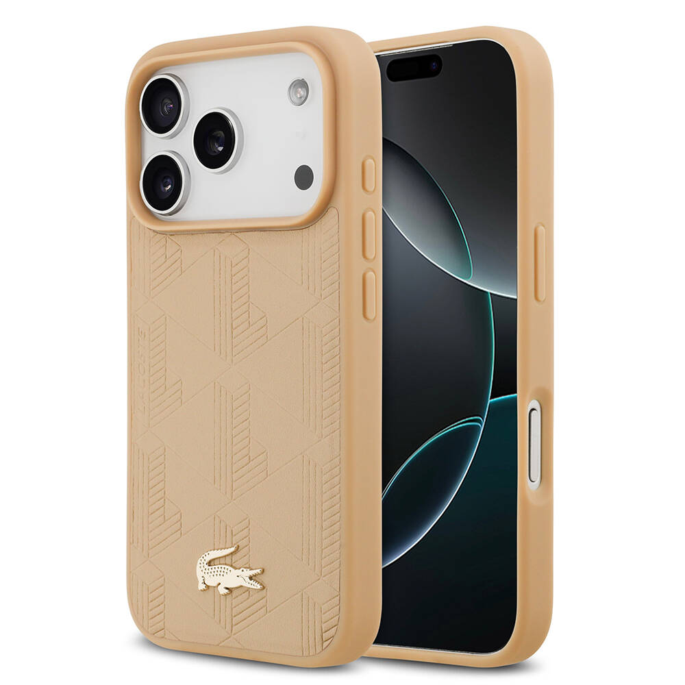 Apple iPhone 17 Pro Kılıf Lacoste Orjinal Lisanslı M-safe Şarj Özellikli PU Deri Tasarımlı Karışık Monogram Desenli Kapak - 3