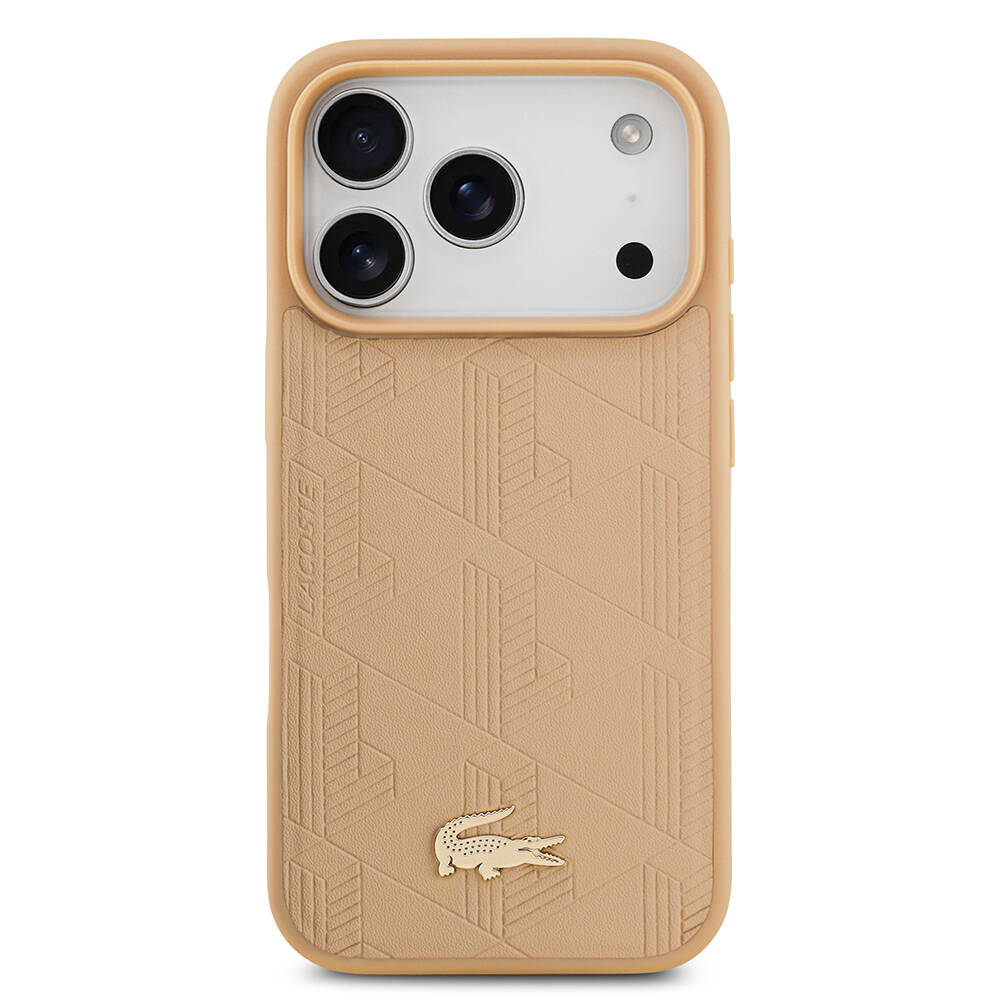 Apple iPhone 17 Pro Kılıf Lacoste Orjinal Lisanslı M-safe Şarj Özellikli PU Deri Tasarımlı Karışık Monogram Desenli Kapak - 4