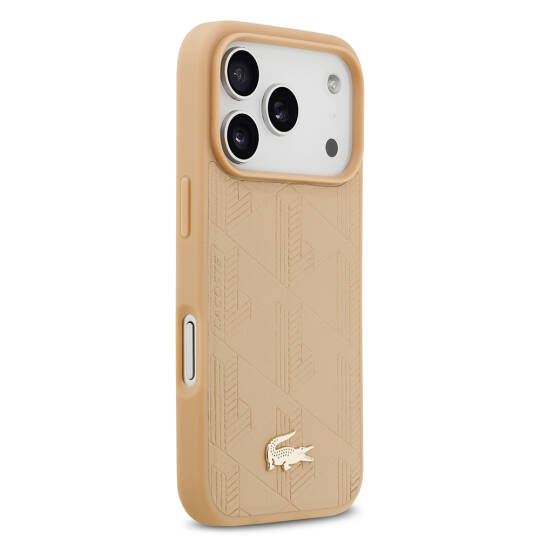 Apple iPhone 17 Pro Kılıf Lacoste Orjinal Lisanslı M-safe Şarj Özellikli PU Deri Tasarımlı Karışık Monogram Desenli Kapak - 6